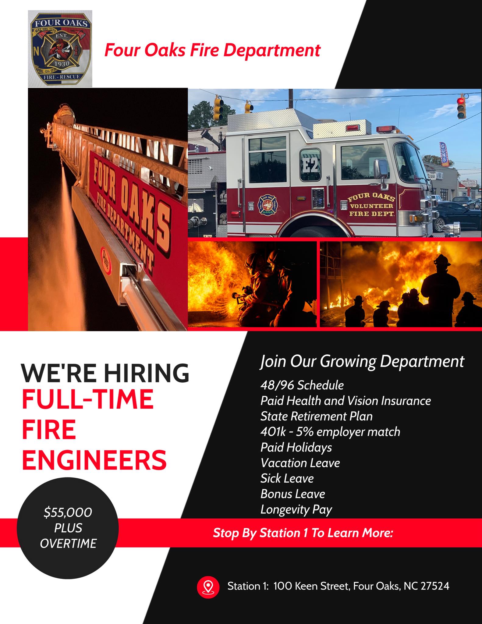 Four Oaks Fire Department now hiring Full-Time Fire Engineers